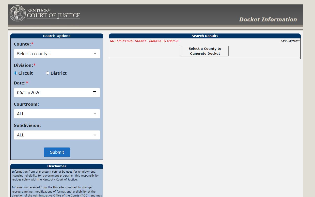 Owsley County court records after arrest Kentucky public docket search