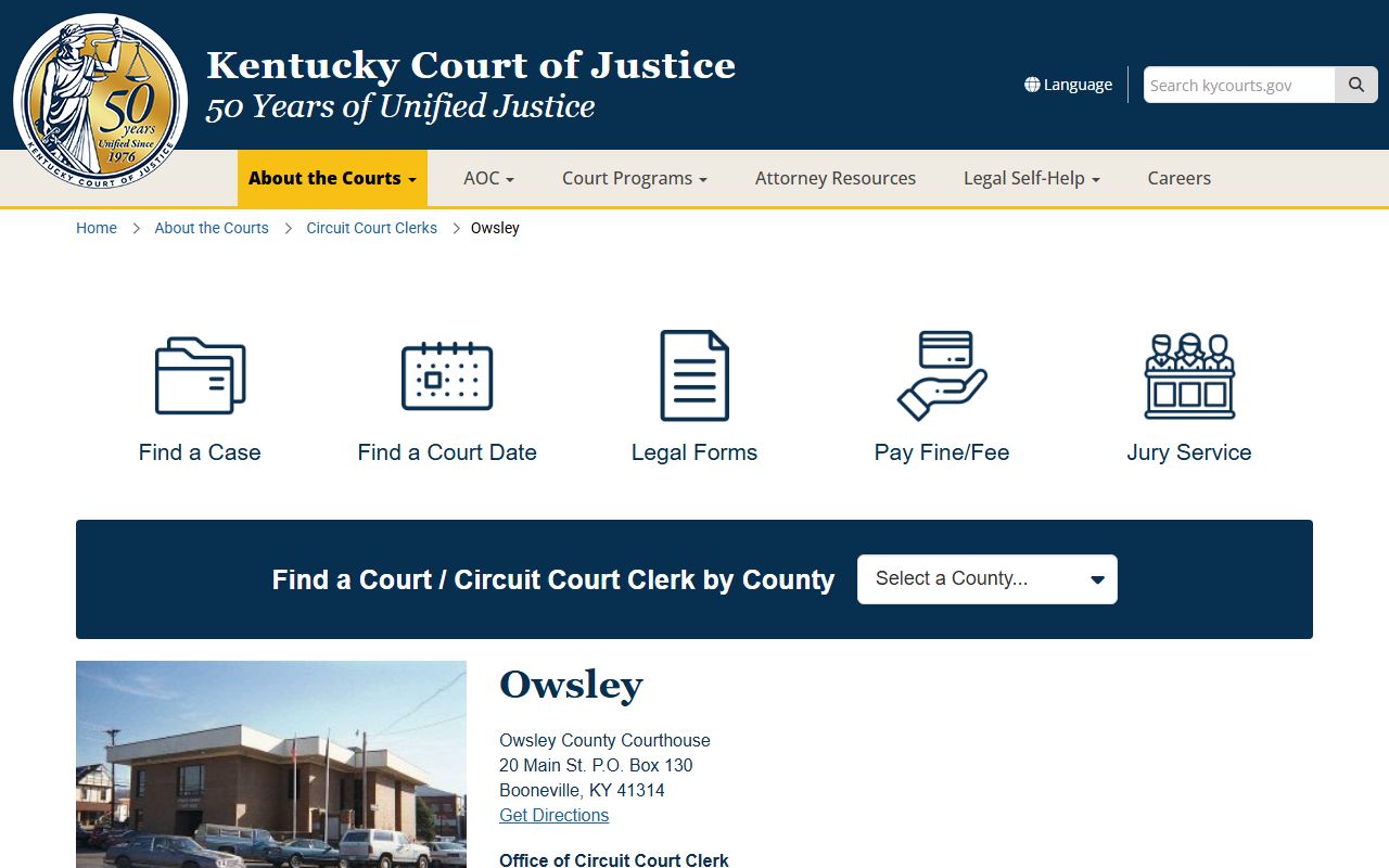 Owsley County court records after jail arrest court information page